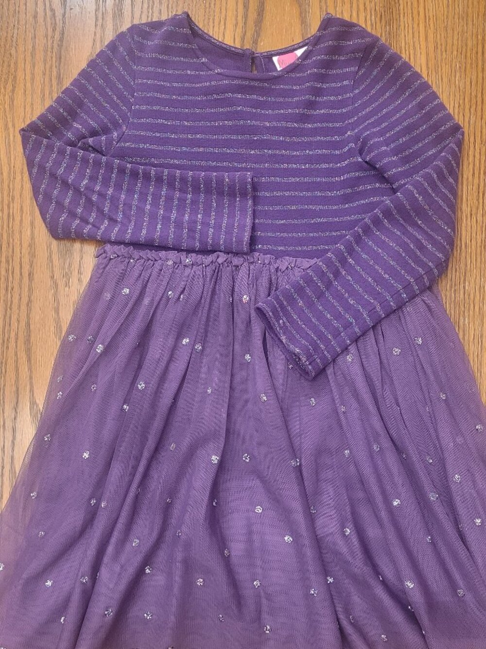 Mini Boden Purple tulle dress with sparkles - size 7-8 Girls - Long Sleeve.